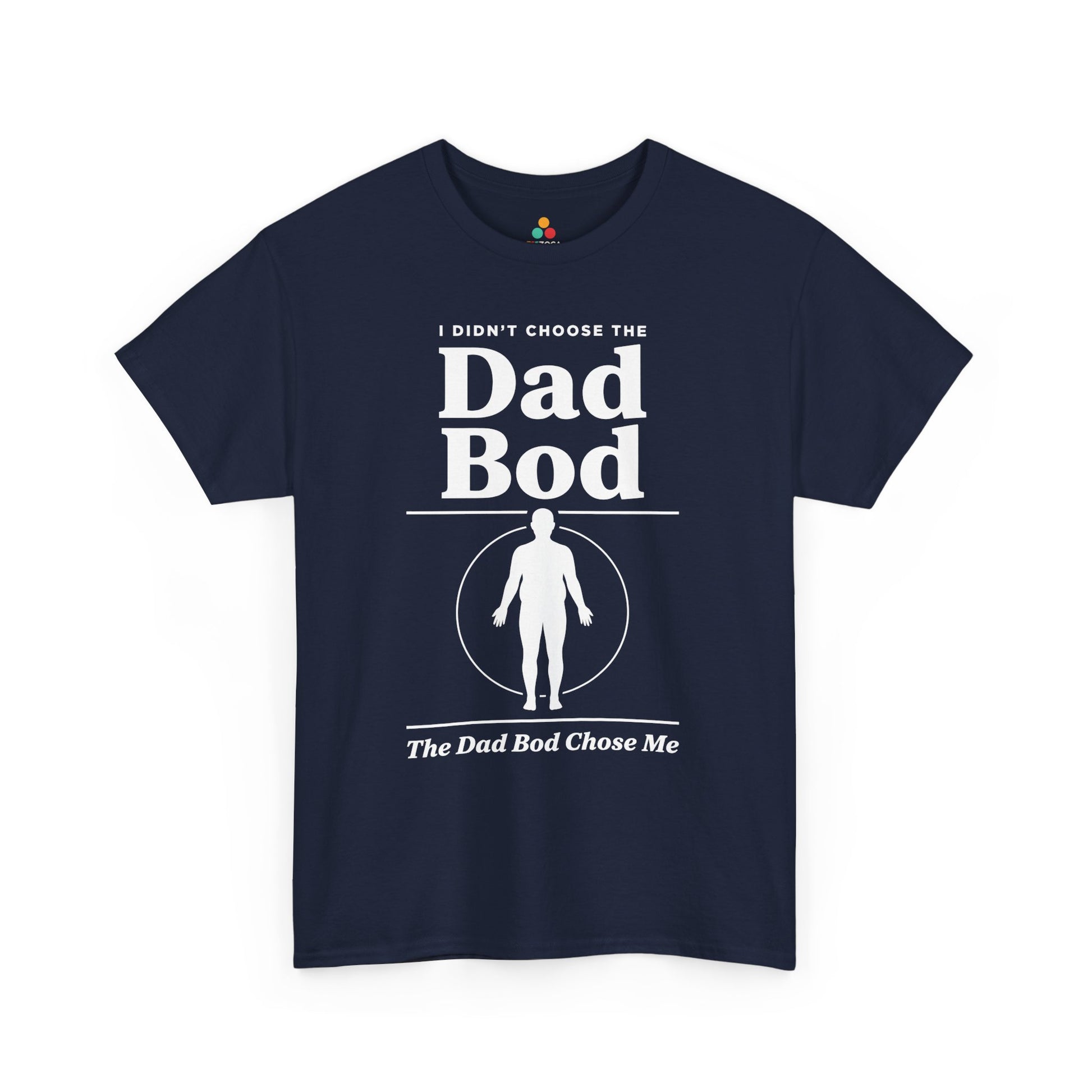 TEEZOCA dad bod t shirt design with circular spotlight silhouette and clever dad humor.
