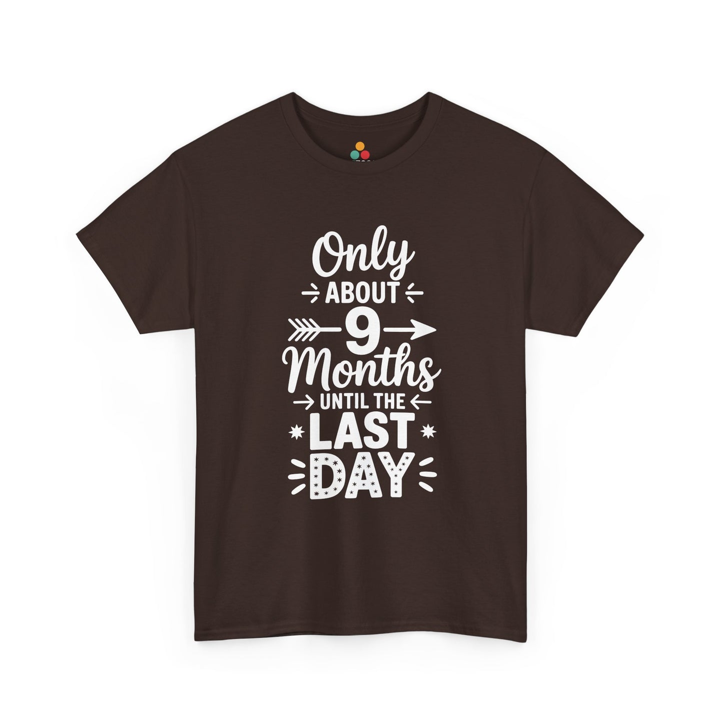 TEEZOCA dark brown last day countdown graphic tee flat.