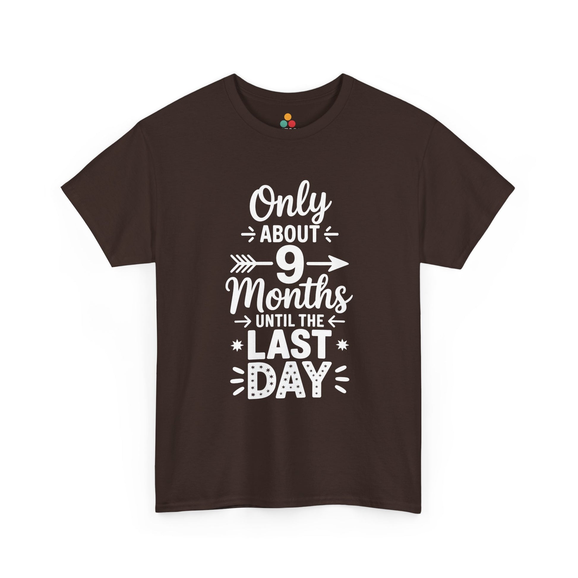 TEEZOCA dark brown last day countdown graphic tee flat.