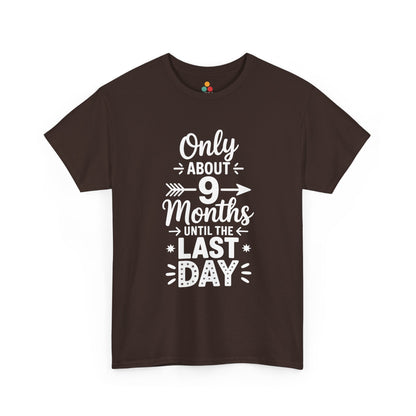 TEEZOCA dark brown last day countdown graphic tee flat.