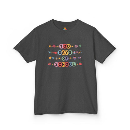 TEEZOCA dark gray “100 Days of School” school celebration tee shown flat.