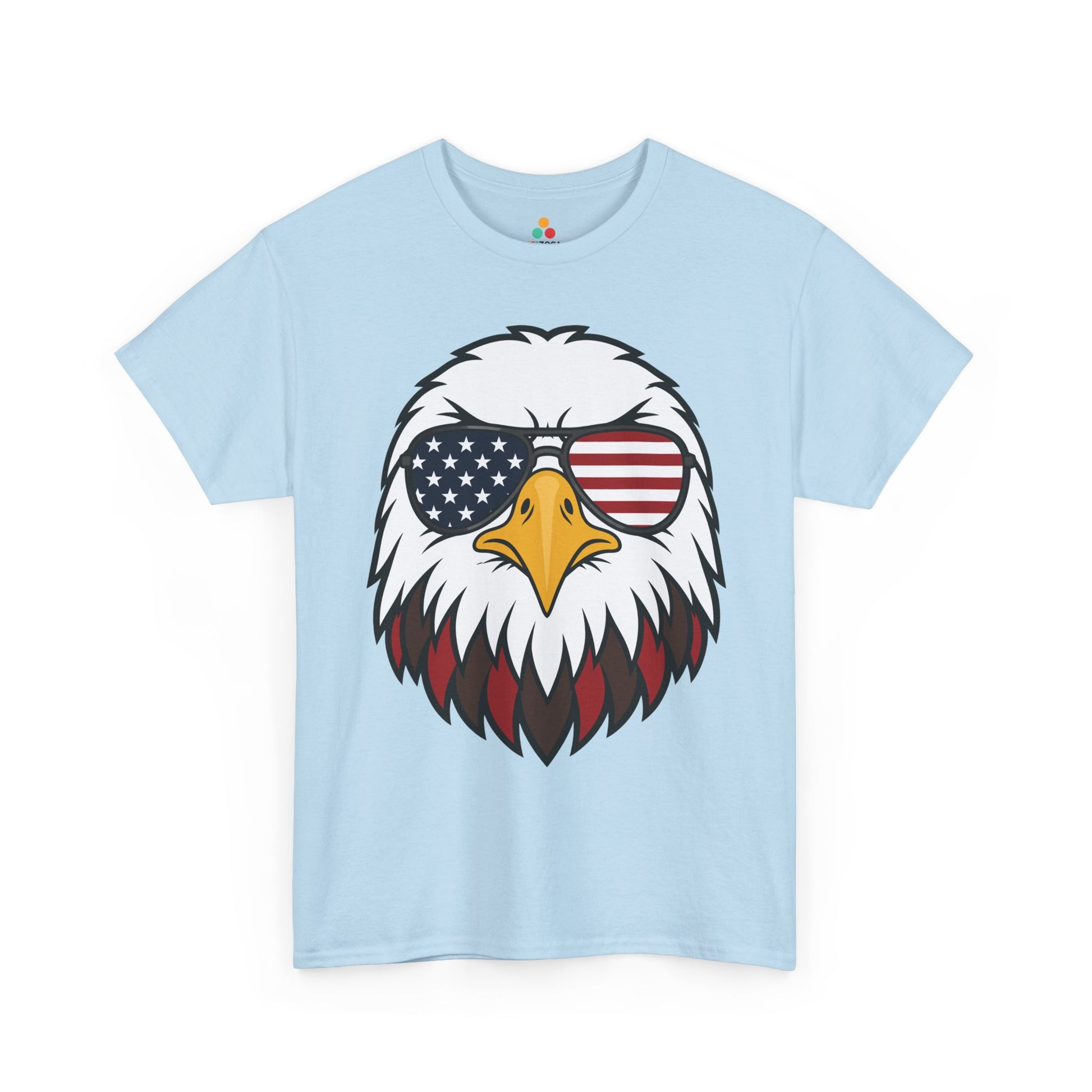 TEEZOCA eagle 4th of july shirt t-shirt featuring a bald eagle sunglasses shirt graphic for BBQs, fireworks, and patriotic events.
