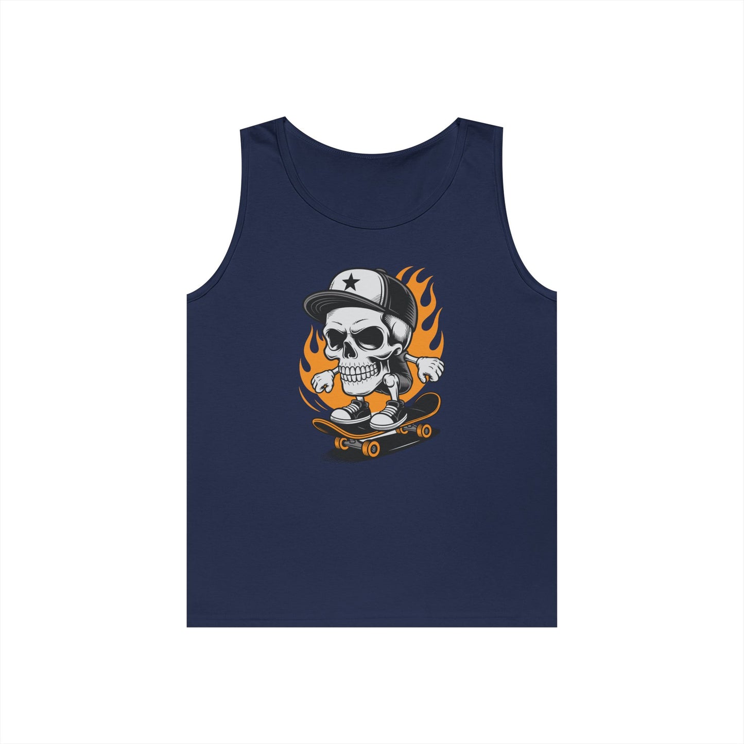 Flaming Skate Skull Cartoon Unisex Tank Top for Streetwear Skater Vibes | TEEZOCA 