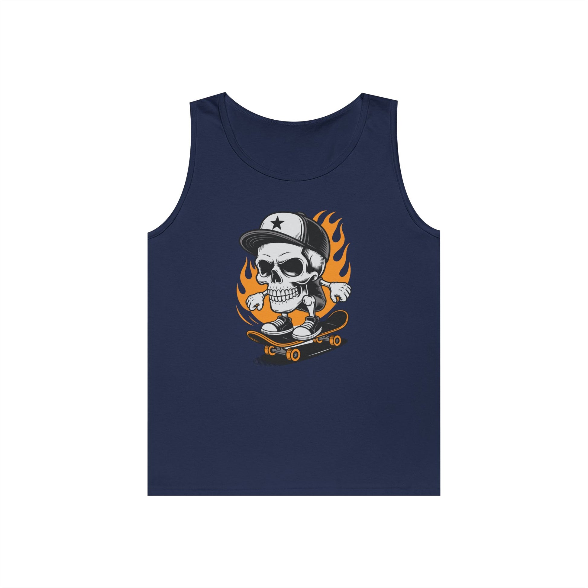 Flaming Skate Skull Cartoon Unisex Tank Top for Streetwear Skater Vibes | TEEZOCA 