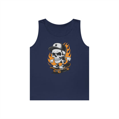 Flaming Skate Skull Cartoon Unisex Tank Top for Streetwear Skater Vibes | TEEZOCA 