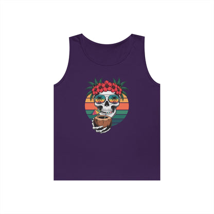 TEEZOCA edgy summer Unisex Tank Top combining skull art and tropical theme Tropical Skull Unisex Tank Top – Summer Beach Vibes Graphic Streetwear | TEEZOCA 