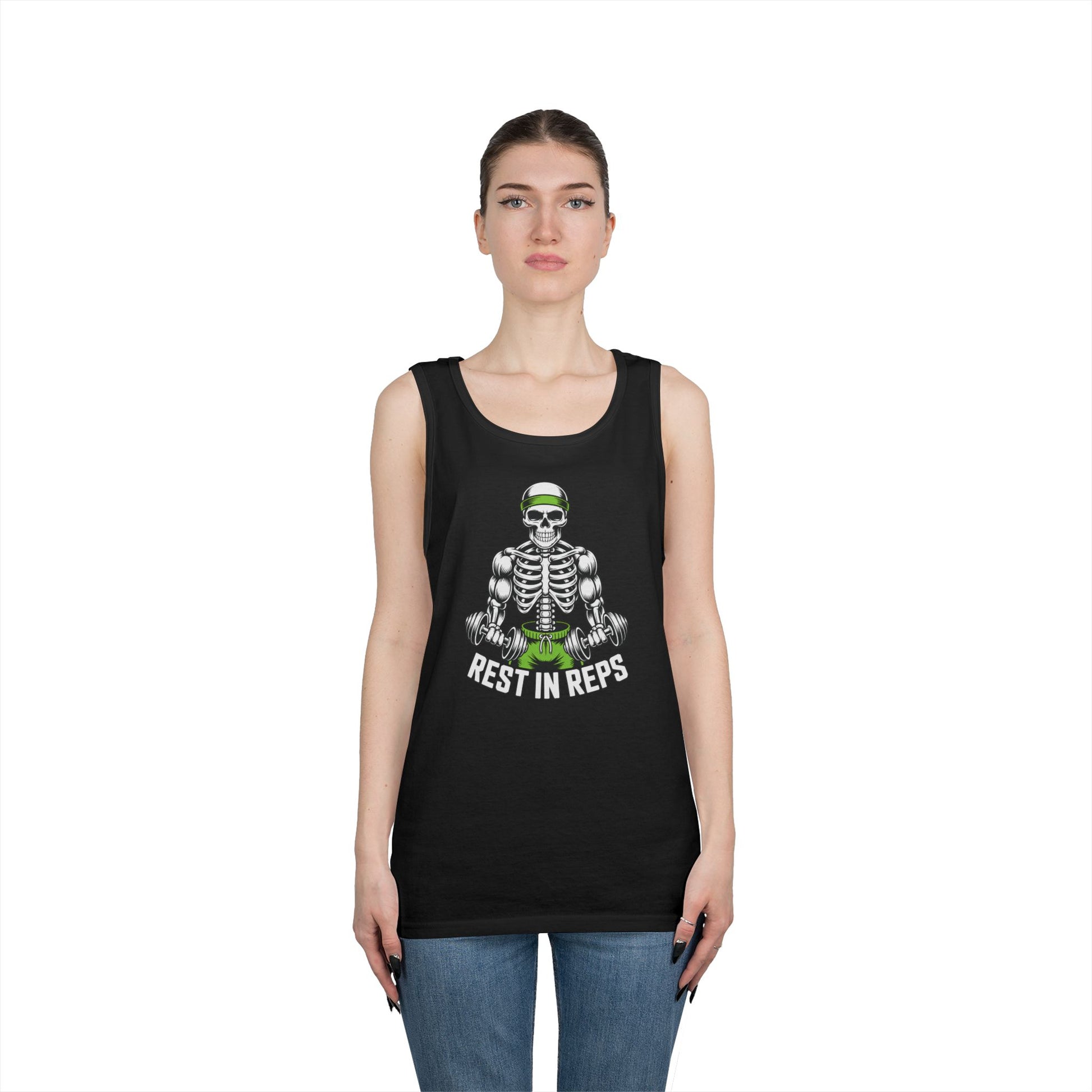 Rest In Reps Skull Gym Graphic Unisex Tank Top for Lifters and Hustlers | TEEZOCA 