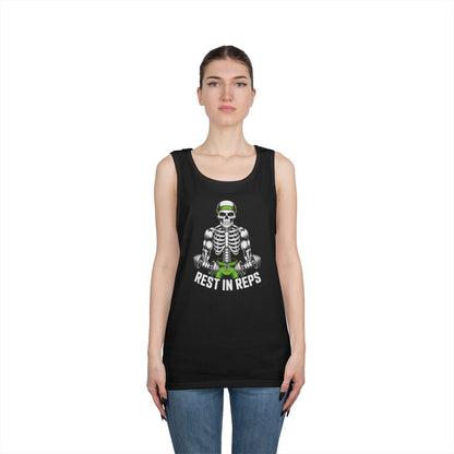 Rest In Reps Skull Gym Graphic Unisex Tank Top for Lifters and Hustlers | TEEZOCA 