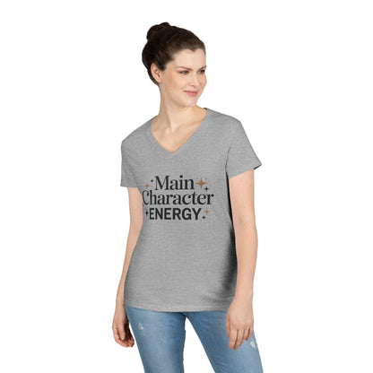 Main Character Energy Minimal Quote V-Neck T-Shirt for Women | TEEZOCA 