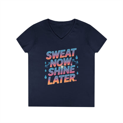 Sweat Now Shine Later Motivational Fitness V-Neck T-Shirt | TEEZOCA 