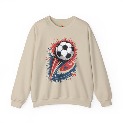 TEEZOCA explosive soccer ball sweatshirt with dynamic football design Beige sweatshirt with a soccer ball and graphic design on a white background