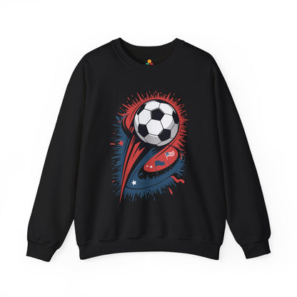 TEEZOCA explosive soccer ball sweatshirt with dynamic football design Black sweatshirt with a soccer ball design on a white background