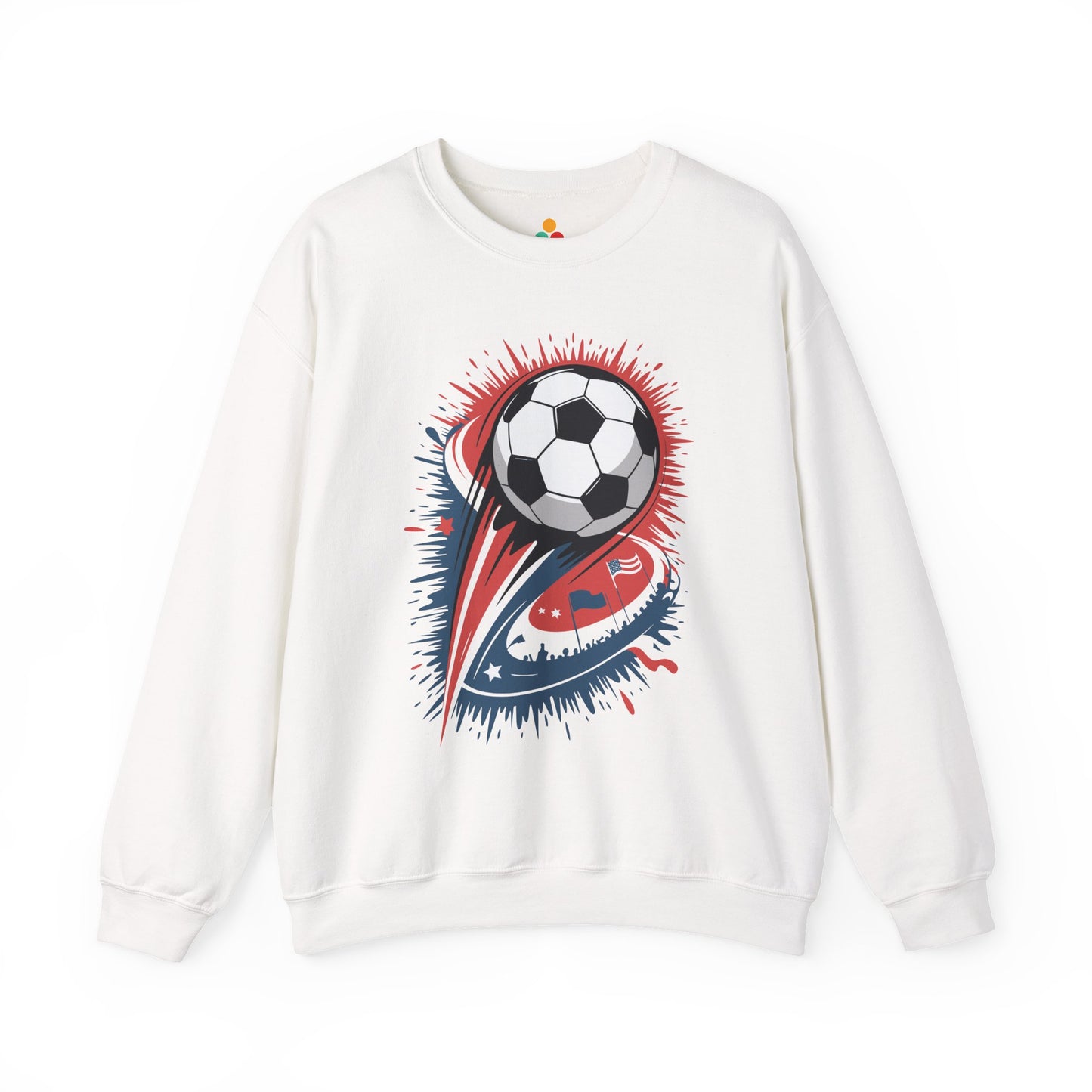 TEEZOCA explosive soccer ball sweatshirt with dynamic football design White sweatshirt with a soccer ball design on a white background