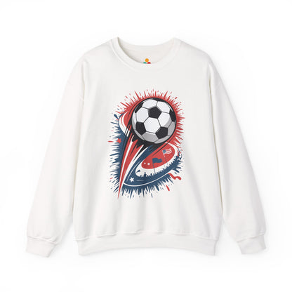 TEEZOCA explosive soccer ball sweatshirt with dynamic football design White sweatshirt with a soccer ball design on a white background