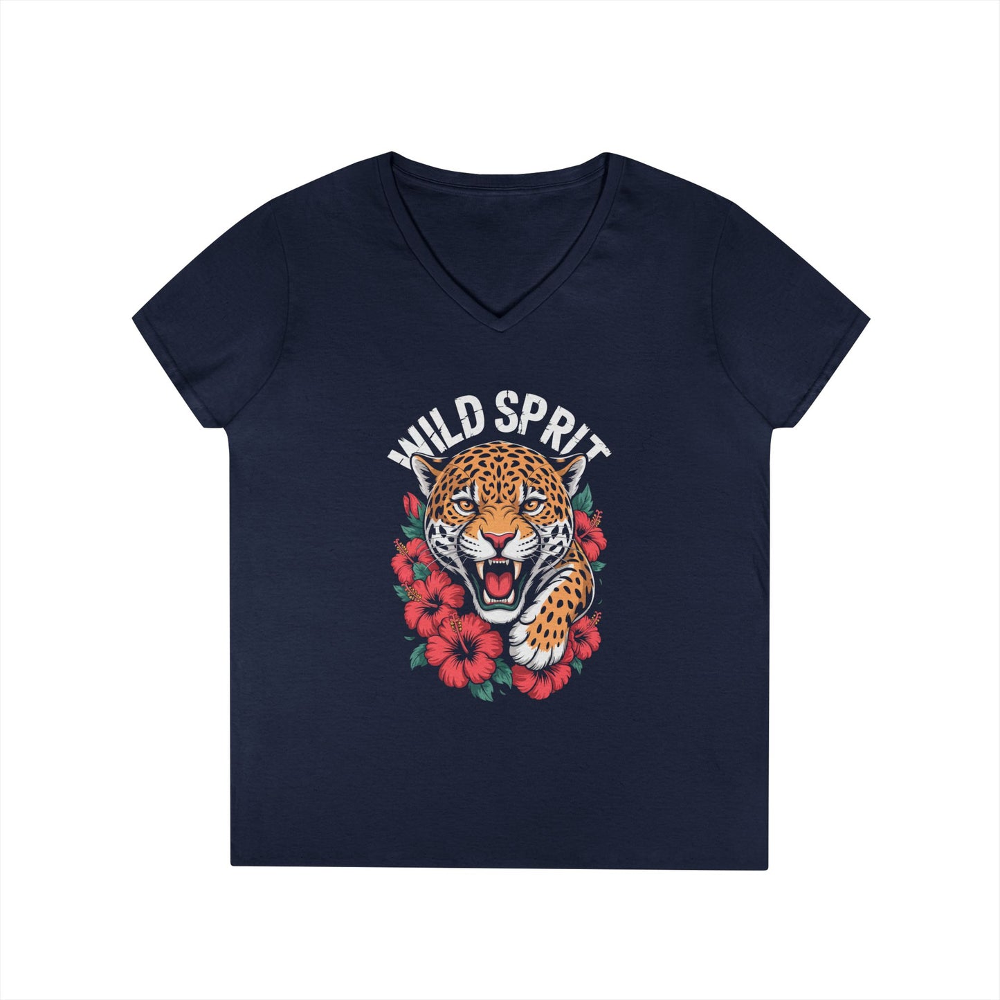 Wild Spirit Leopard Floral Women’s V-Neck T-Shirt Bold Graphic | TEEZOCA 