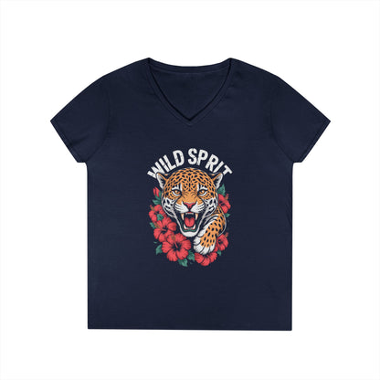 Wild Spirit Leopard Floral Women’s V-Neck T-Shirt Bold Graphic | TEEZOCA 