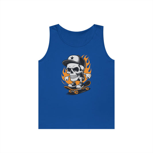 Flaming Skate Skull Cartoon Unisex Tank Top for Streetwear Skater Vibes | TEEZOCA 
