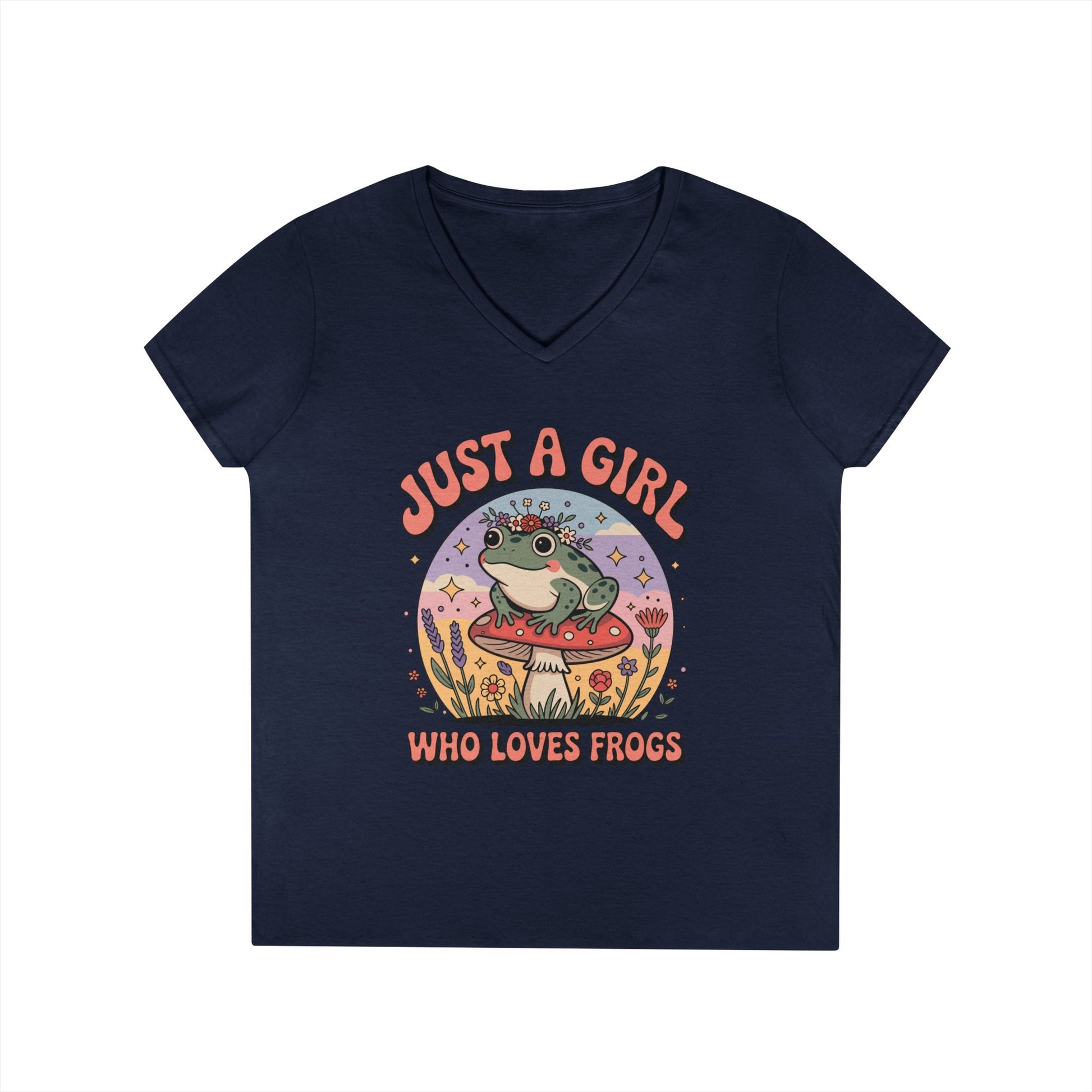 Just a Girl Who Loves Frogs Cute Nature Art V-Neck T-Shirt | TEEZOCA 