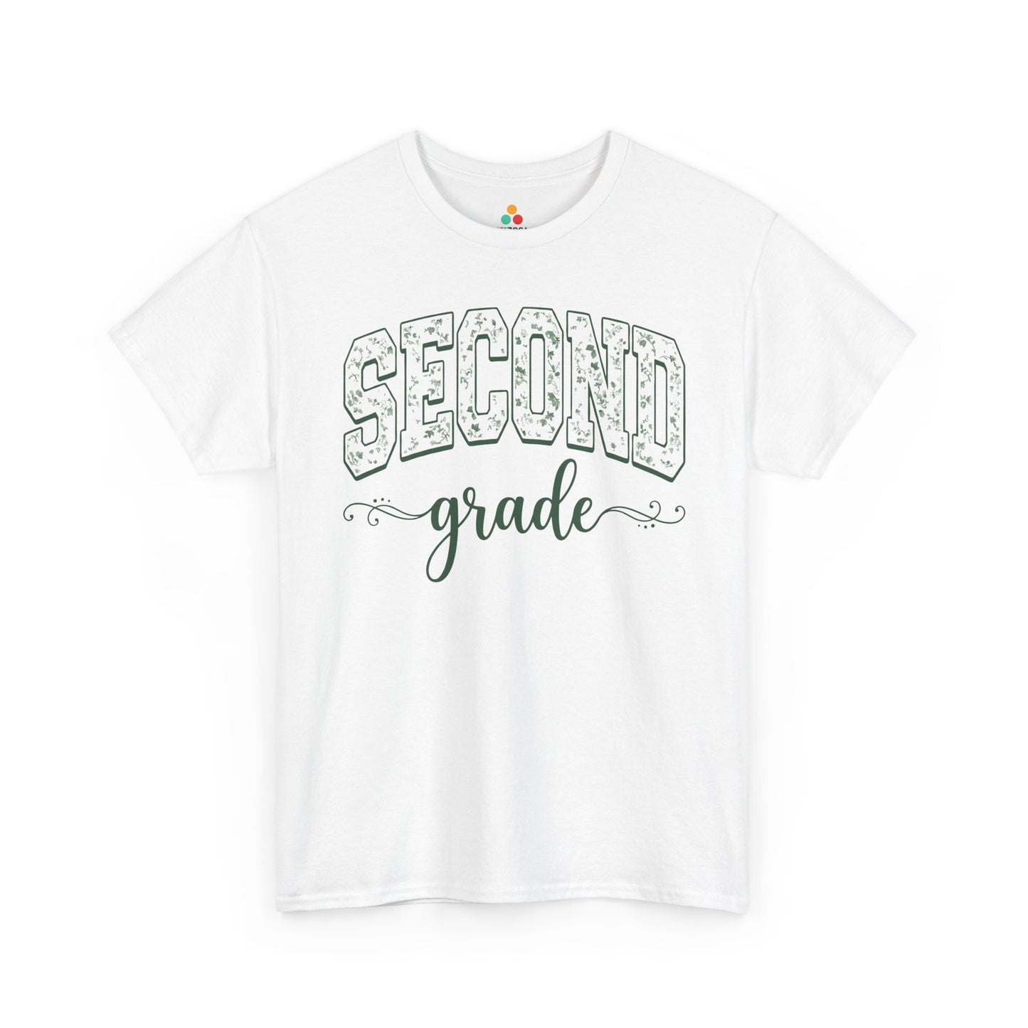 TEEZOCA floral second grade white shirt for adults, the kind of teacher tee shoppers find on Amazon and Etsy for the new school year.
