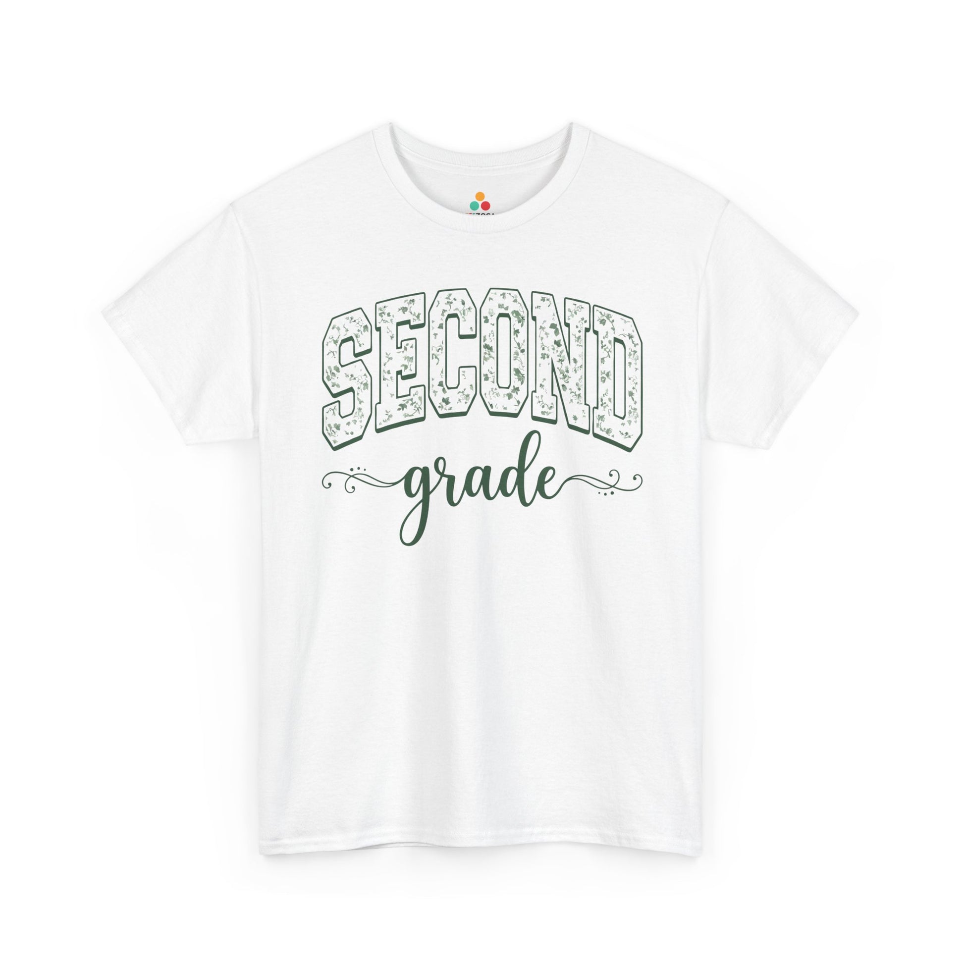 TEEZOCA floral second grade white shirt for adults, the kind of teacher tee shoppers find on Amazon and Etsy for the new school year.
