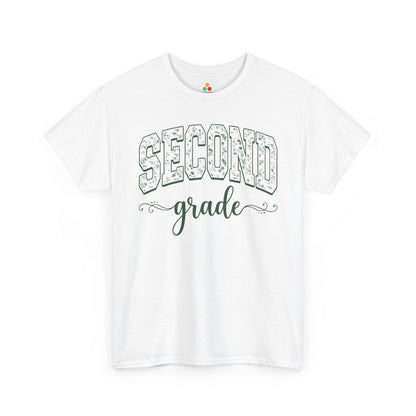 TEEZOCA floral second grade white shirt for adults, the kind of teacher tee shoppers find on Amazon and Etsy for the new school year.
