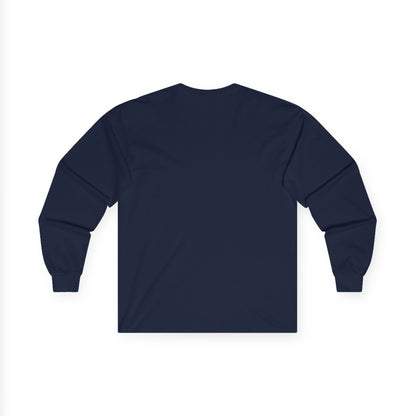 TEEZOCA flowing ocean portrait art unisex long-sleeve t-shirt Navy blue long-sleeve shirt on a white background