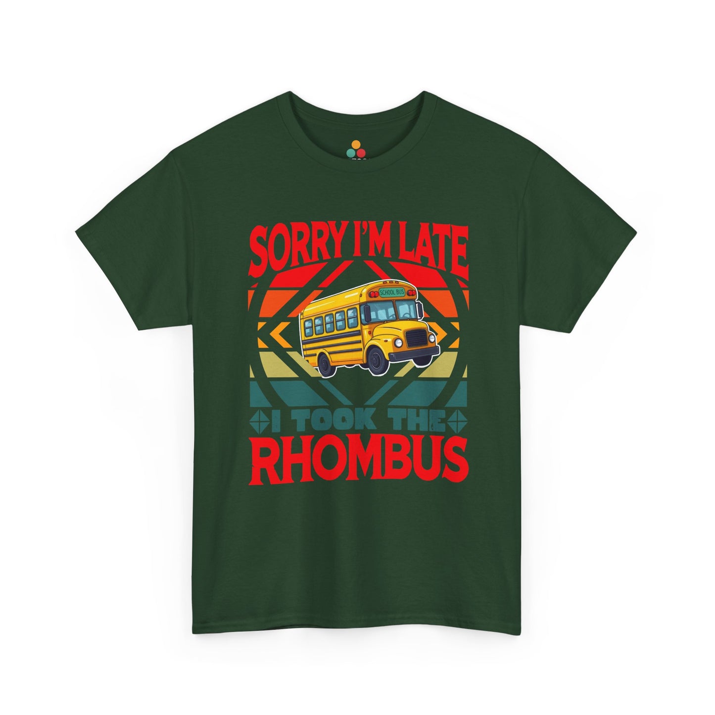 TEEZOCA forest green cotton T-shirt showcasing the hilarious rhombus pun graphic.