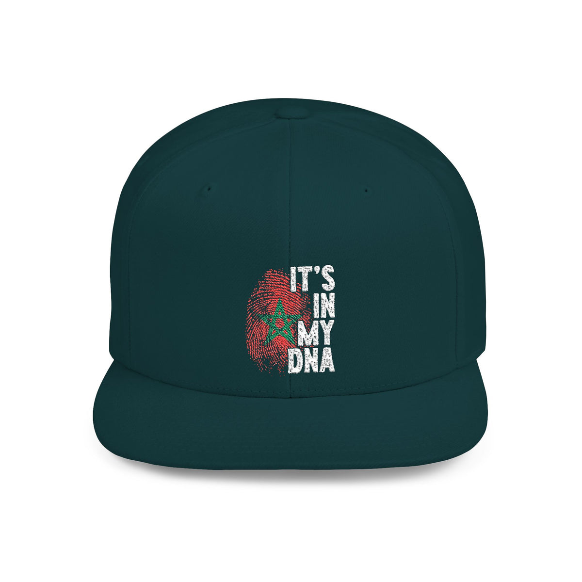 TEEZOCA forest green flat bill cap with the premium embroidered Moroccan national pride design.