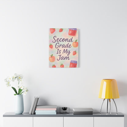 TEEZOCA fruit and jam second grade canvas hanging above a couch with yellow lamp.