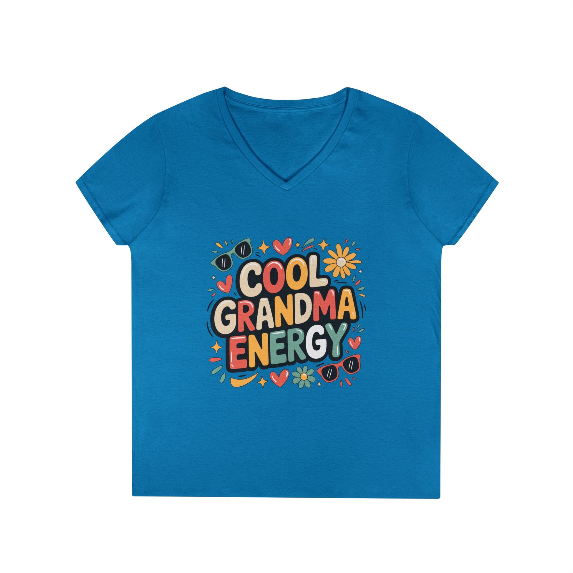 Cool Grandma Energy V-Neck T-Shirt Playful Retro Statement Tee | TEEZOCA 