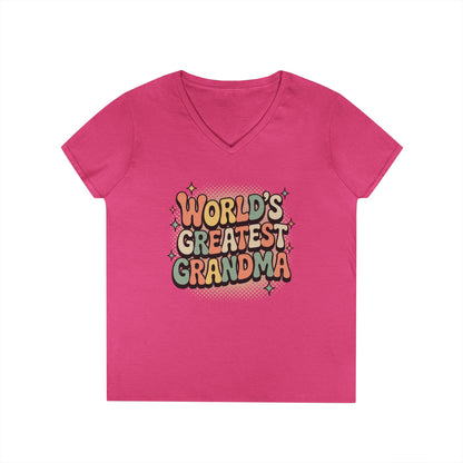 World’s Greatest Grandma V-Neck T-Shirt Retro Celebration Statement Tee | TEEZOCA 