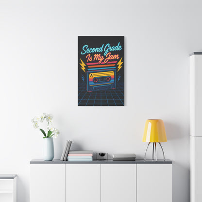 TEEZOCA fun second grade jam canvas print featured in a bright minimalist room.