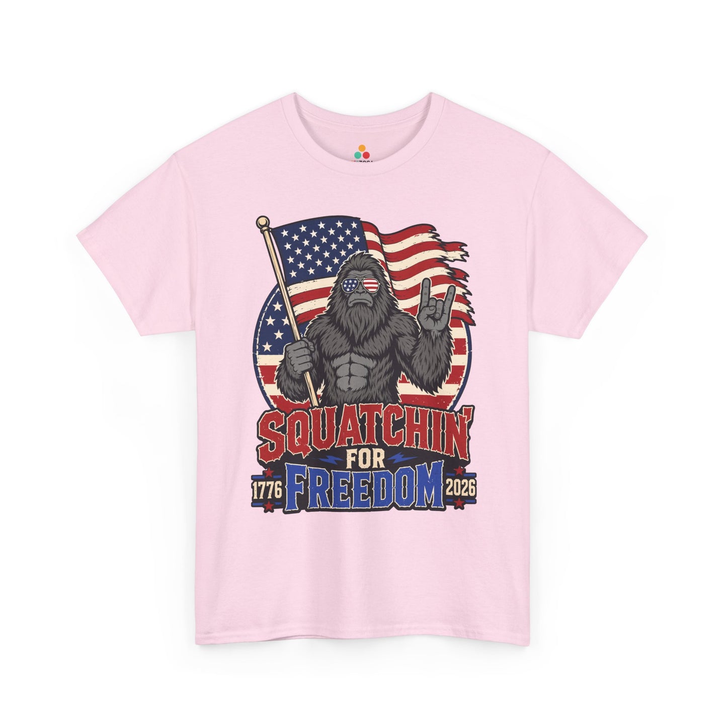 TEEZOCA funny Bigfoot shirt T-shirt with 1776, 2026, freedom text, and a patriotic Sasquatch graphic.
