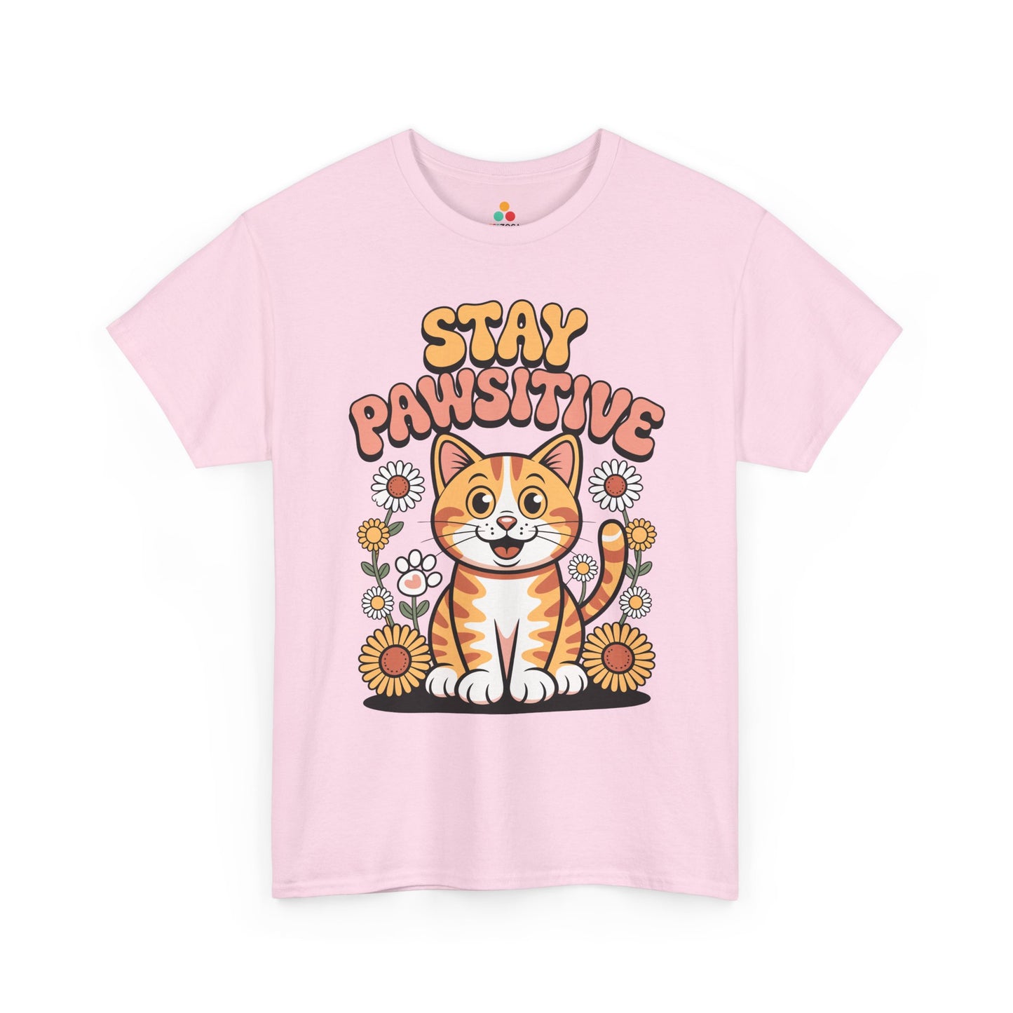TEEZOCA funny cat pun positive shirt Stay Pawsitive Cat Cute Retro Kitty Graphic T‑Shirt | TEEZOCA 