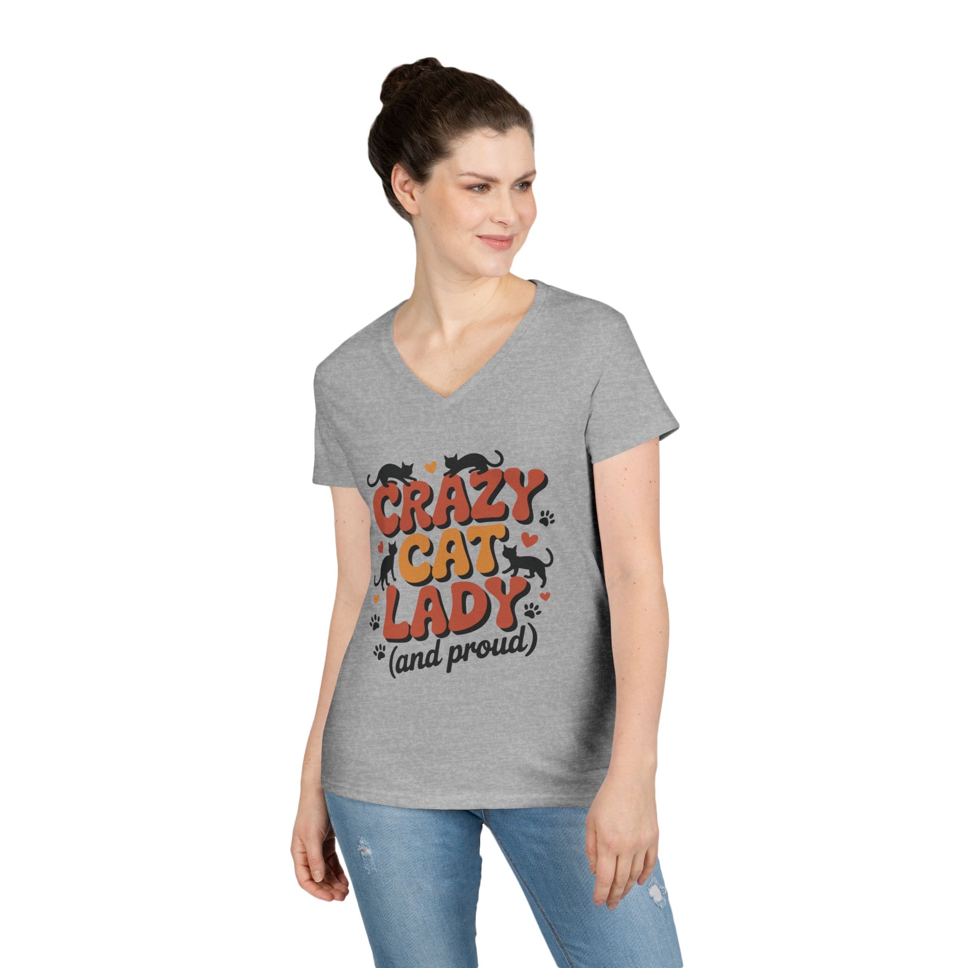 Crazy Cat Lady Cute Cat Lover Statement V-Neck T-Shirt for Women | TEEZOCA 