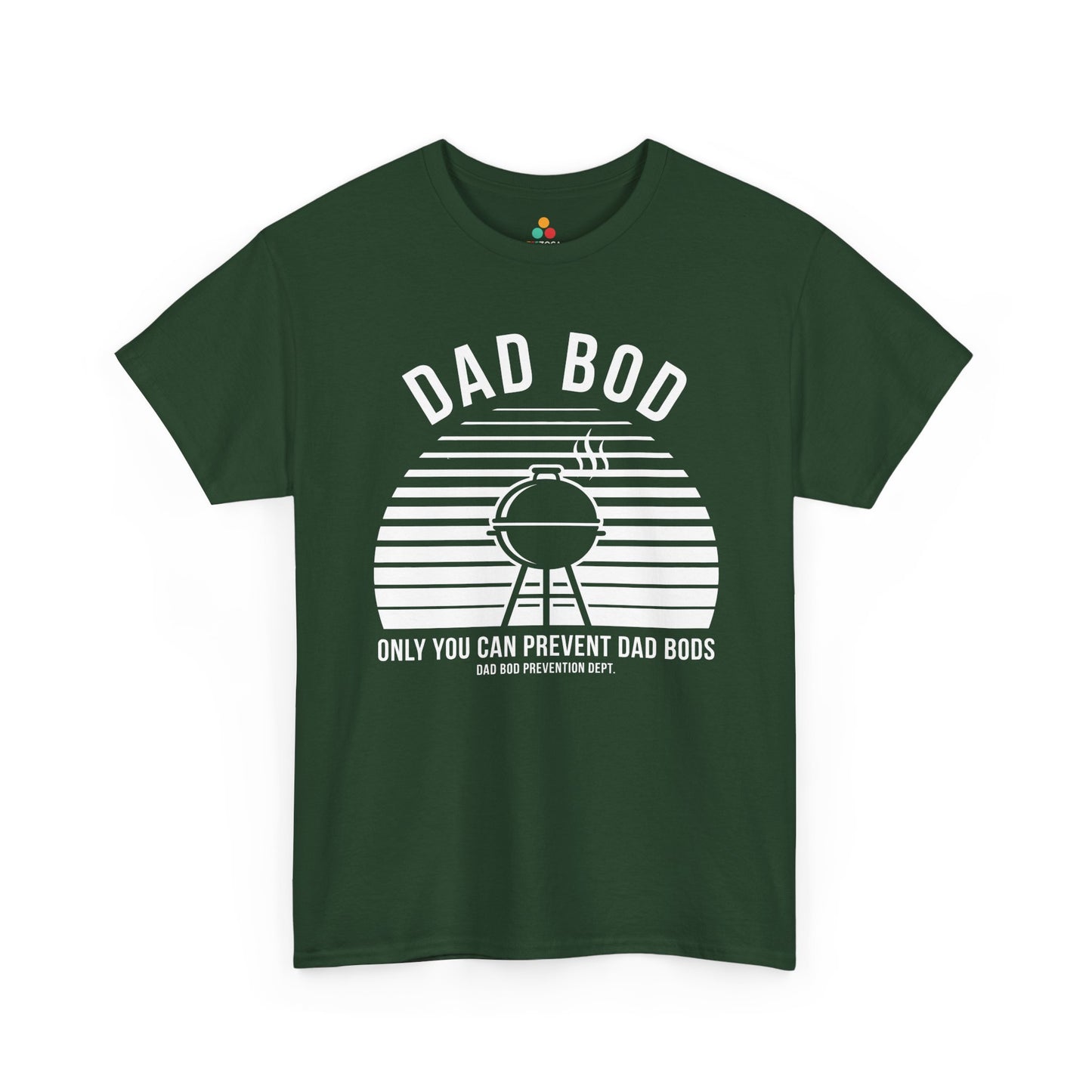 TEEZOCA funny dad shirts Unisex T-shirt with BBQ grill silhouette and retro dad bod prevention artwork.

