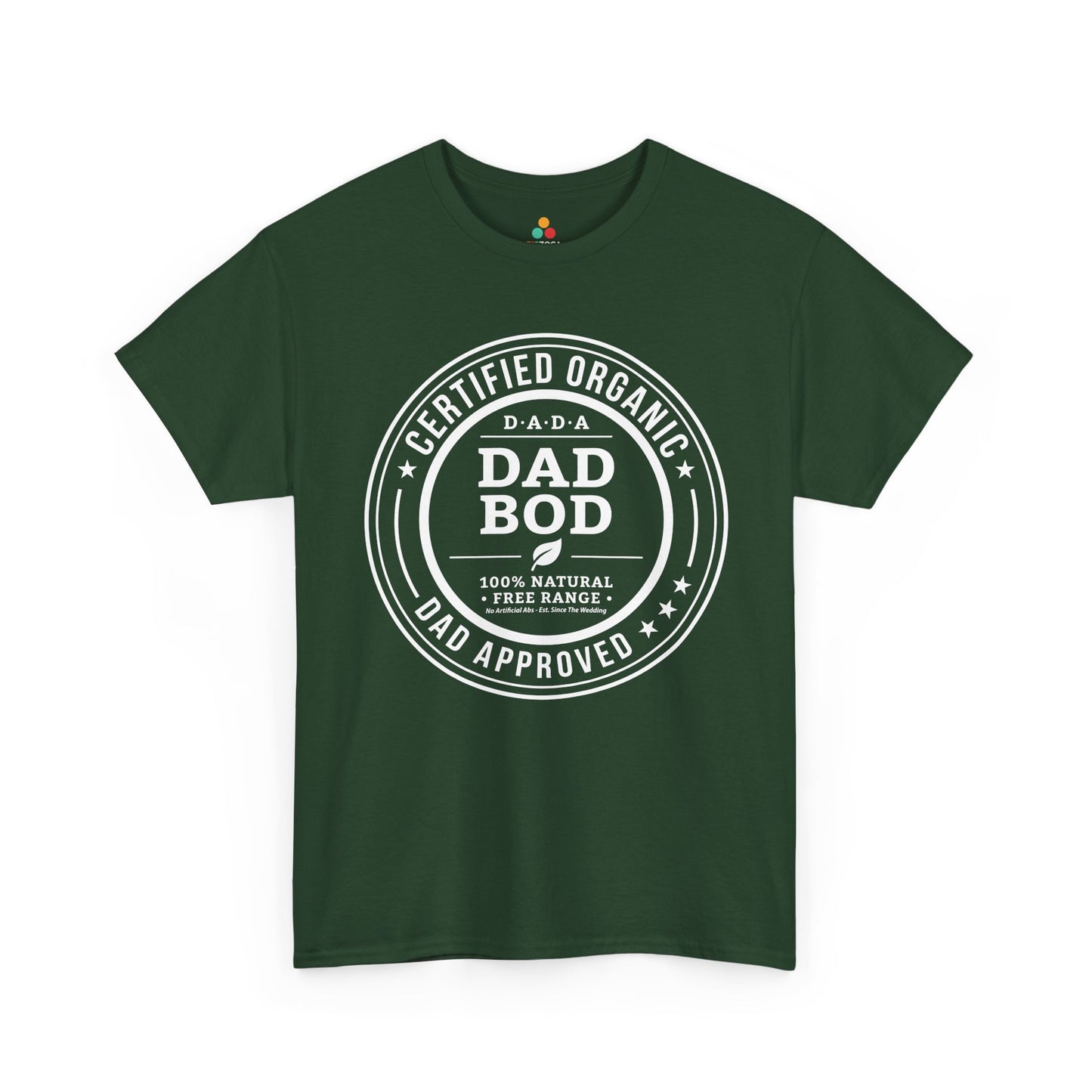 TEEZOCA funny dad shirts Unisex T-shirt with organic certified badge design for husbands.
