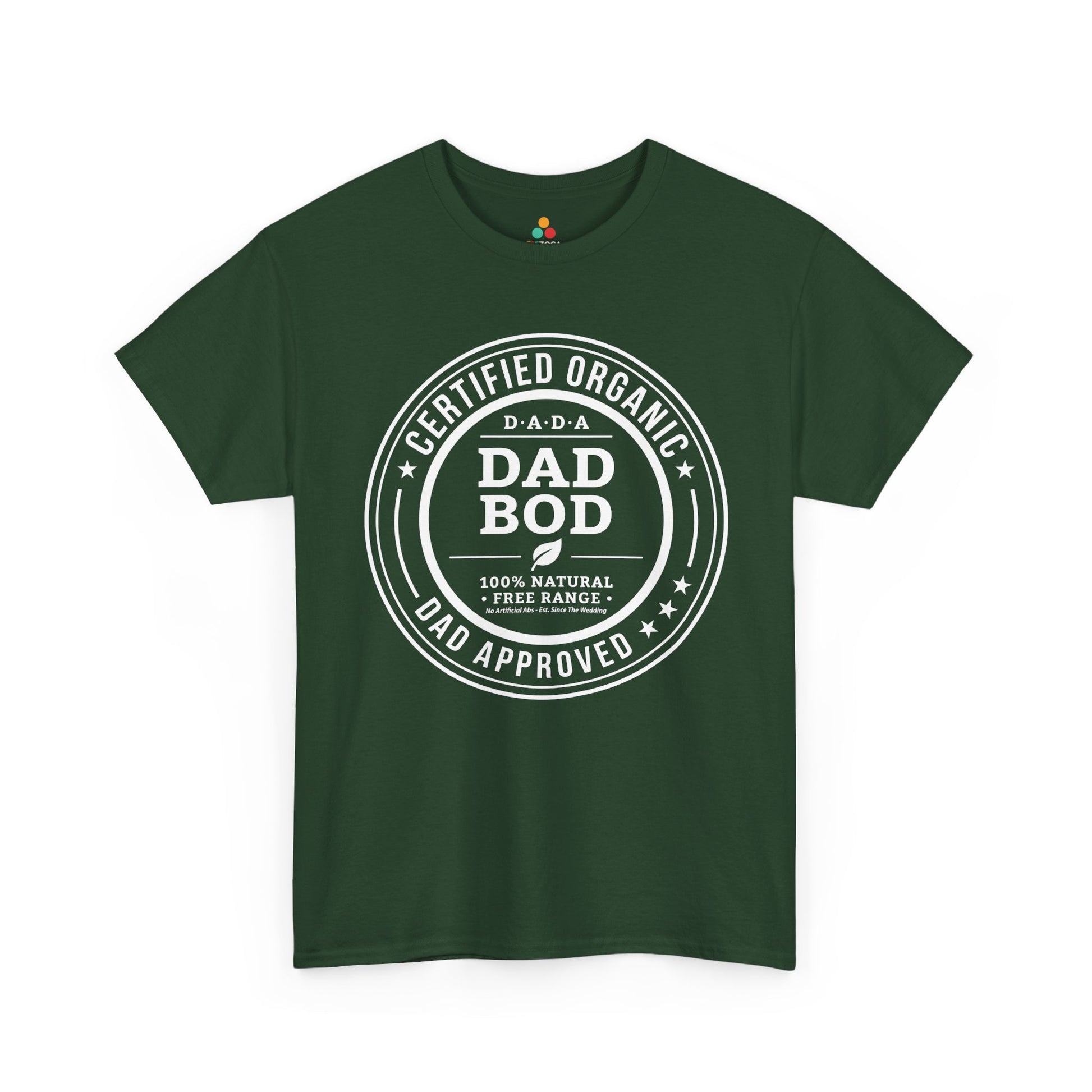 TEEZOCA funny dad shirts Unisex T-shirt with organic certified badge design for husbands.
