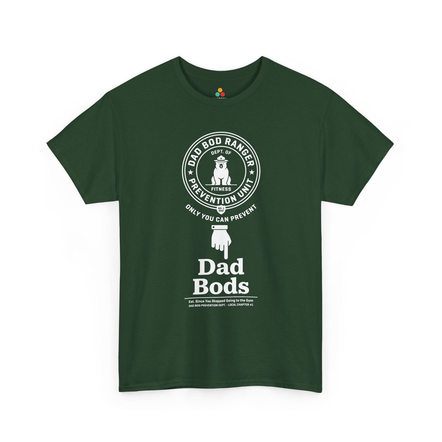 TEEZOCA funny dad shirts Unisex T-shirt with pointing ranger bear parody and bold dad bod message.
