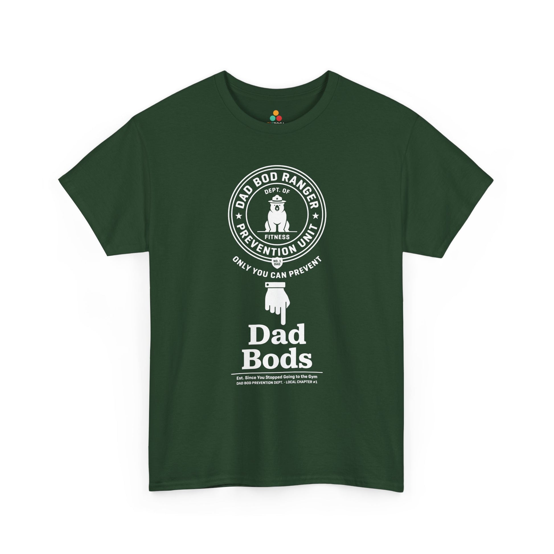 TEEZOCA funny dad shirts Unisex T-shirt with pointing ranger bear parody and bold dad bod message.
