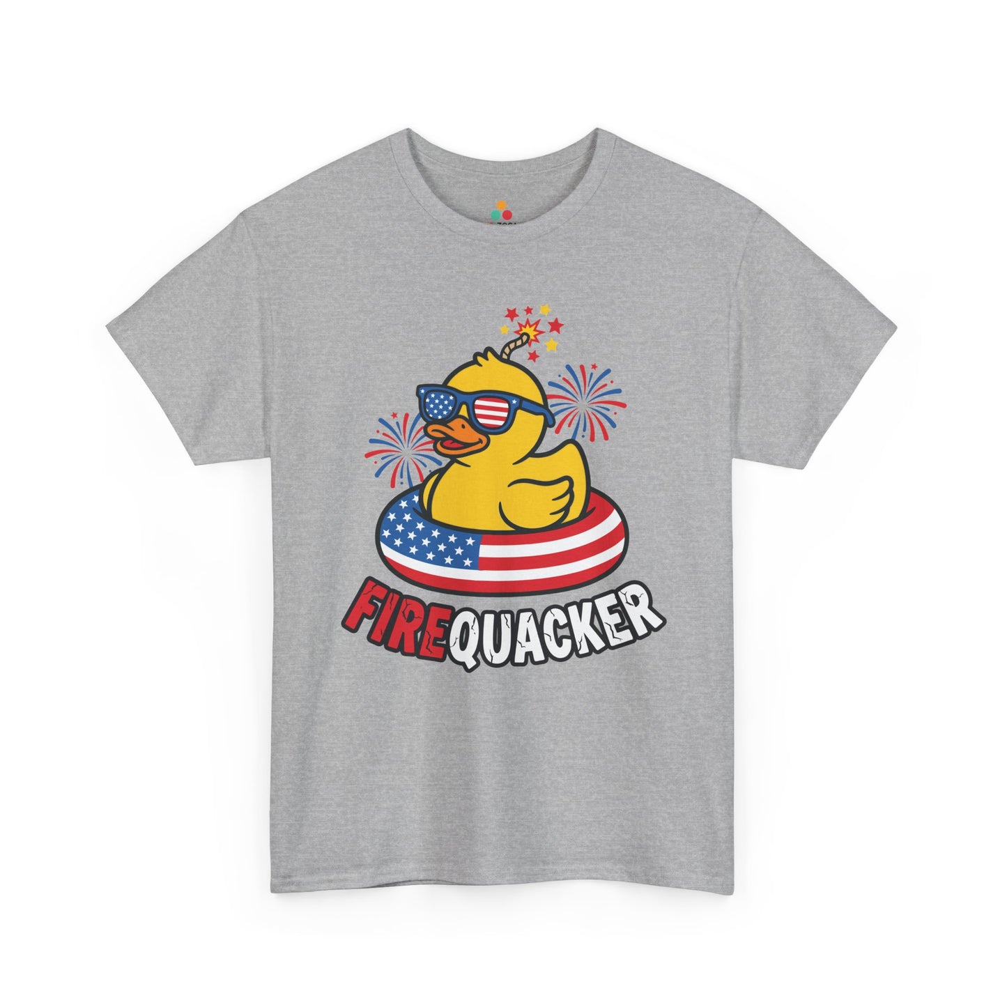 TEEZOCA funny duck shirt t-shirt showing a yellow duck with flag shades, a firecracker fuse, and July 4 pool party style.
