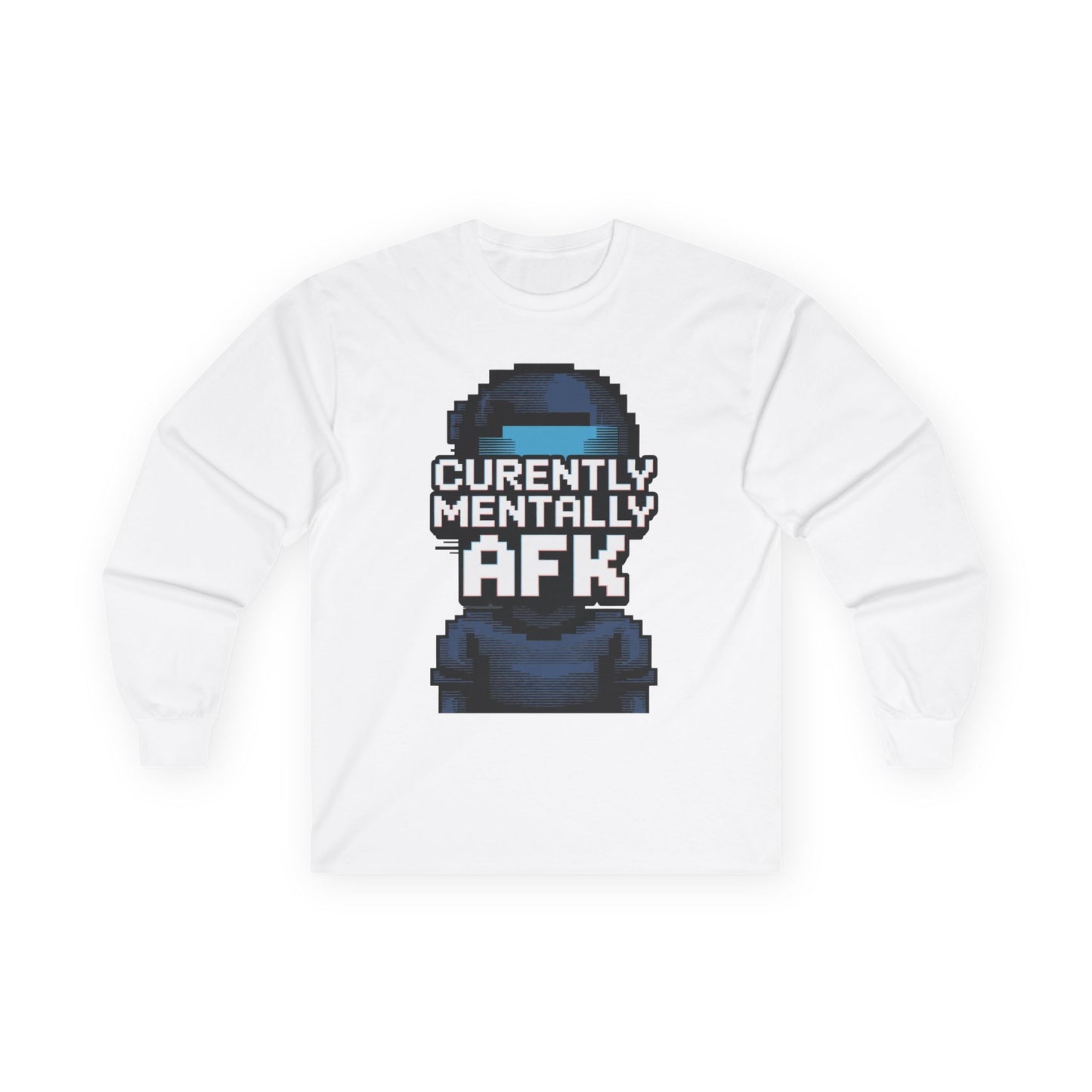 TEEZOCA funny gaming AFK pixel art shirt White sweatshirt with a pixelated character and 'Currently Mentally AFK' text on a white background