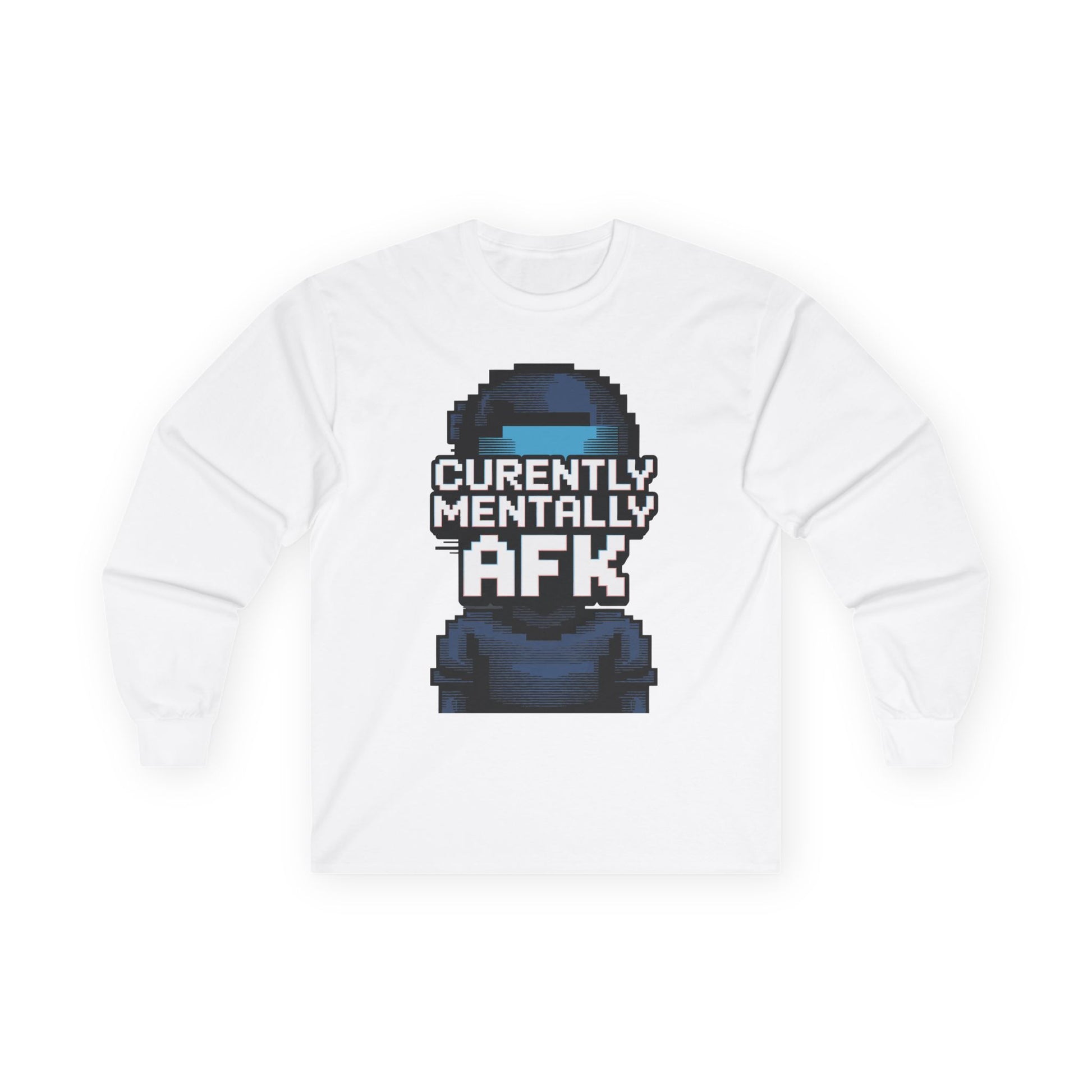 TEEZOCA funny gaming AFK pixel art shirt White sweatshirt with a pixelated character and 'Currently Mentally AFK' text on a white background