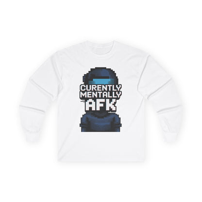 TEEZOCA funny gaming AFK pixel art shirt White sweatshirt with a pixelated character and 'Currently Mentally AFK' text on a white background