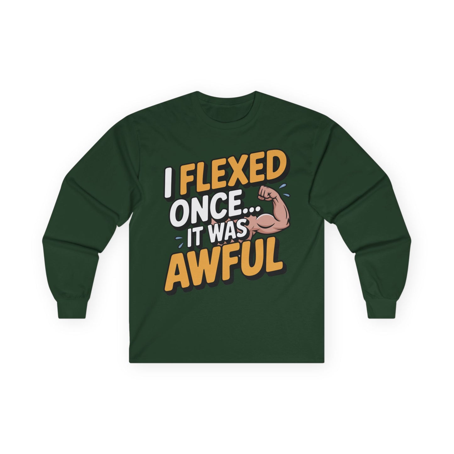 TEEZOCA funny gym quote unisex long-sleeve shirt Green long-sleeve shirt with humorous text design on a white background