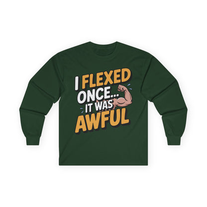 TEEZOCA funny gym quote unisex long-sleeve shirt Green long-sleeve shirt with humorous text design on a white background