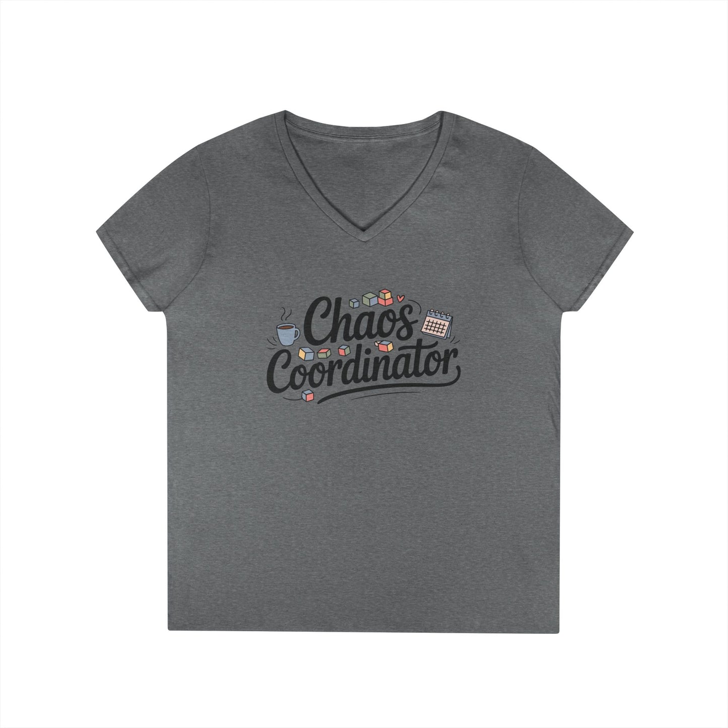 Chaos Coordinator Cute Minimalist Mom Life V-Neck T-Shirt for Women | TEEZOCA 