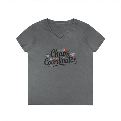 Chaos Coordinator Cute Minimalist Mom Life V-Neck T-Shirt for Women | TEEZOCA 