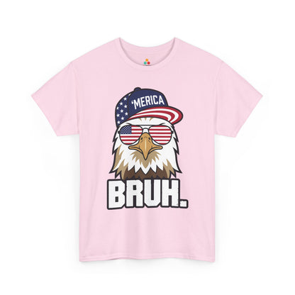 TEEZOCA funny patriotic shirt men design with a Merica eagle bruh soft pink shirt look for parties, gifts, and July 4.