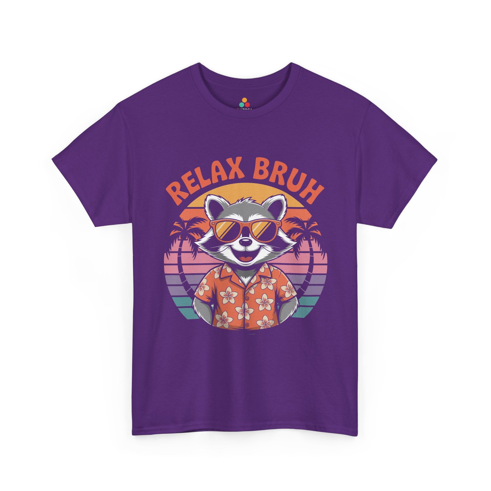 Relax Bruh Raccoon Retro Sunset Vacation T-Shirt | TEEZOCA 